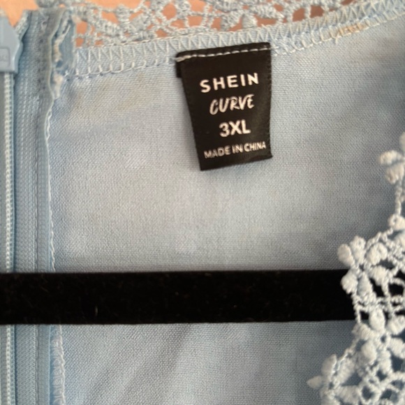 SHEIN Curve Plus Size 3X Baby Blue Ruffle Swiss Dot Flutter Sleeve Dress. - Picture 8 of 9